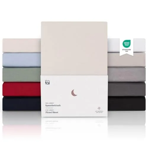 Blumtal® Premium Spannbettlaken 100x200cm Jersey für Boxspringbetten - Hochwertiges Spannbettlaken aus 100% Baumwolle für Boxspringbetten. Atmungsaktiv, fusselfrei und mit fester Passform dank starken Gummizügen. Pflegeleicht und langlebig für erholsame Nächte.