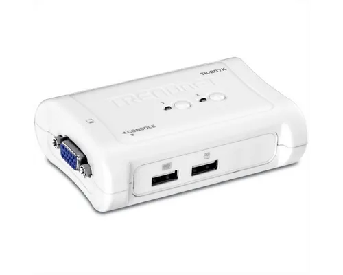 Trendnet TK-207K KVM Switch 2-Port USB Kit - KVM-Switch für 2 Computer, einfaches Umschalten zwischen Geräten mit nur einem Satz Tastatur, Maus und Monitor – ideal für effizientes Multitasking.