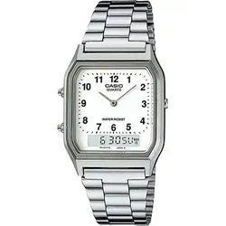 Casio Armbanduhr Collection AQ-230A-7BMQYES - Stilvolle Uni-Uhr in Weiß/Silber - Die Casio AQ-230A-7B kombiniert elegantes Design mit praktischen Funktionen wie Alarm, Stoppuhr und automatischem Kalender. Wasserdicht bis 30 m, ideal für Alltag und besondere Anlässe.