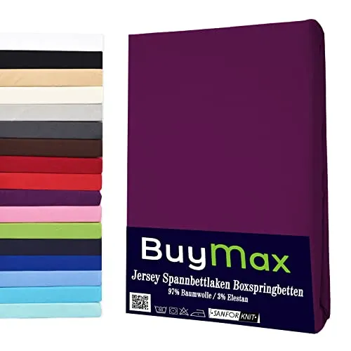Buymax Spannbettlaken für Wasserbetten und Boxspringbetten - Hochwertiges Spannbettlaken aus Jersey für Matratzen bis 35 cm Höhe. Mit Rundumgummi für perfekten Halt und atmungsaktiven Komfort. Ideal für eine angenehme Nachtruhe in stilvollem Aubergine.