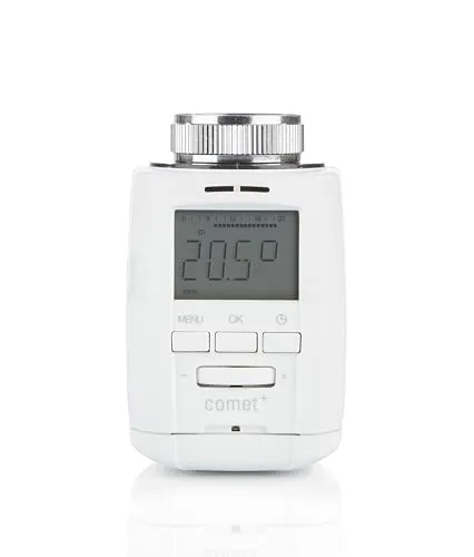 Eurotronic Comet Plus Heizkörperthermostat - Programmierbares Thermostat für optimale Heizungssteuerung, mit Urlaubsmodus und digitaler Anzeige, ideal für effiziente Raumtemperaturregelung.