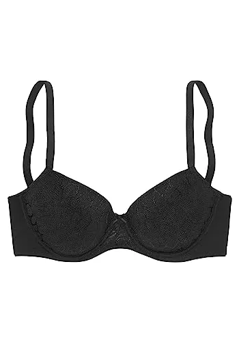 Schalen-BH LASCANA "Chiara" – Modischer Damen-BH in Schwarz - Funktionsunterwäsche mit grafischer Spitze und nahtlos vorgeformten Cups für perfekten Halt. Ideal für einen eleganten Look unter der Kleidung. Verstellbare Träger und Rückenverschluss für individuellen Komfort.
