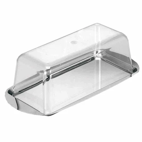 Königskuchenplatte 33cm mit Deckel - Set aus eleganter 33cm Kuchenplatte aus rostfreiem Edelstahl mit transparentem Deckel, ideal zum Frischhalten und Transportieren von Backwaren.