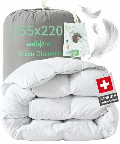 Welldora 4-Jahreszeitenbett - Komfort Bettdecke für Allergiker - Bettdecken, ganzjährig nutzbar, fachärztlich geprüft, mit 100% extraweichen Federn & Daunen, ideal für Hausstauballergiker und mit OEKO-TEX® Zertifikat.