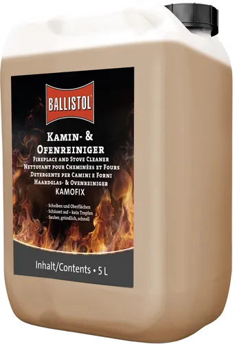 Ballistol Kaminscheibenreiniger Kamofix 25405 - 5 Liter Kanister - Zubehör für Kamin und Ofen, reinigt mühelos Ruß, Öl und Nikotin, biologisch abbaubar und extrem ergiebig.