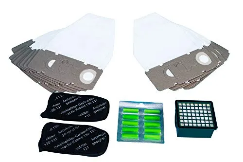 Sparset Filterset für Vorwerk Kobold VK 130 131 mit hochwertigem Aktivfiltersystem (Hepafilter), 2 Aktivkohlefilter als Motorschutzfilter, 16 mehrlagigen Staubsaugerbeuteln + 10 Duftstäbchen