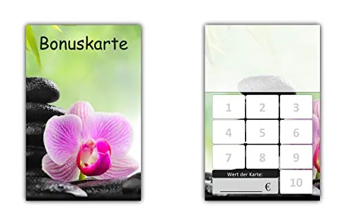 Stück Bonuskarten Wellness (BOK-416) mit 10 Stempelfeldern Neutrale Treuekarten Orchidee 500