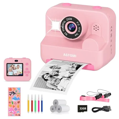 Sofortbildkamera Kinder Mit Selfie,kinderkamera 1080P HD Sofortdruck von Fotos,Geburtstagsgeschenk Weihnachten 5Geschenk Spielzeug ab 3 4 5 6 8 7 9 10 11 Jahre Mädchen Jungen (Rosa)