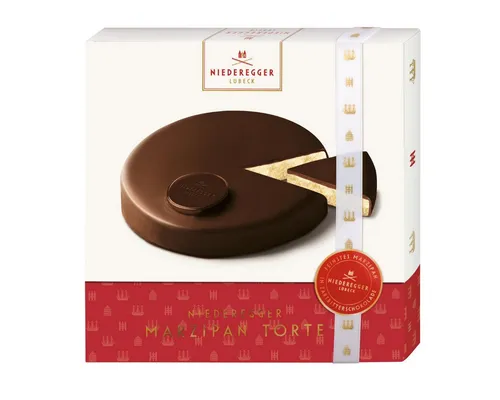 Niederegger Marzipan Torte mit Zartbitter Schokolade 185g - Toffee, Karamell & Nougat, köstliche Kombination aus feinem Marzipan und edler Zartbitter-Schokolade für den perfekten Genussmoment.
