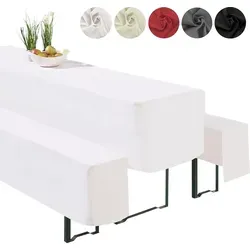 heimtexland ® Hussen Set 3-teilig für Bierzeltgarnitur - Hussen-Set in Weiß für 50x220 cm Tisch, bestehend aus Tisch- und Bankhussen, aus strapazierfähigem Gewebe, pflegeleicht und ideal für Feste und Gartenpartys.