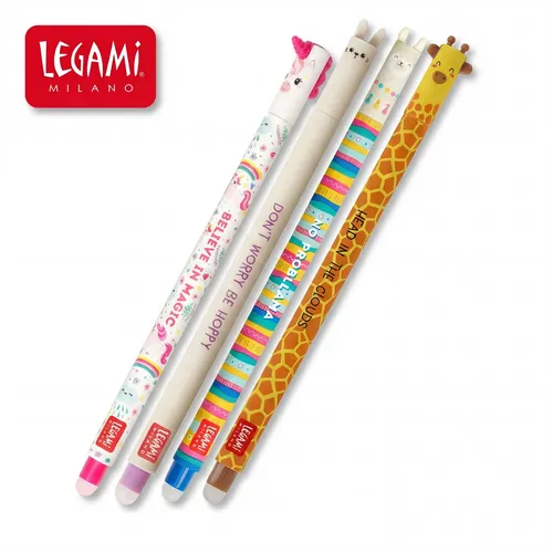 LEGAMI 4er Set Gel Schreiber Stifte Set löschbar radierbar LAMA HASE  EINHORN GI