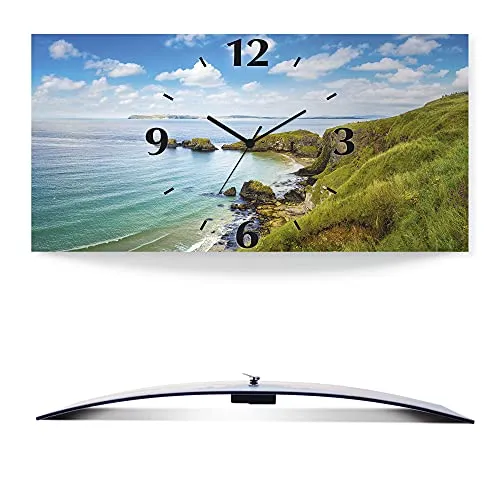 ARTLAND Wanddeko Wanduhr ohne Tickgeräusche Alu Funkuhr lautlos 50x25 cm Rechteckig Landschaftsbilder Natur Küste Meer Bilder Maritim S7MQ