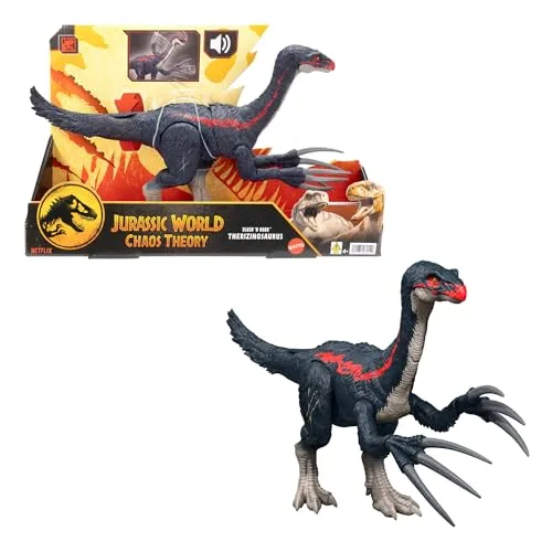 Jurassic World Chaos Theory Slash 'n Roar Therizinosaurus - Dinosaurenfigur für Fans ab 4 Jahren mit beweglichen Klauen und Soundeffekten. Erlebe spannende Abenteuer und entdecke digitale Inhalte über die Jurassic World Play App!