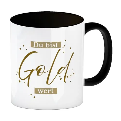 Danksagung Kaffeebecher in schwarz mit Spruch Du bist Gold wert Für Freundin Kollege Mama Papa Sohn Tochter Einzigartige Idee für Familie