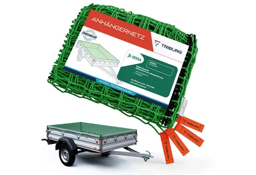 TRIBURG Anhängernetz 2x4 mit Eckmarkierungen - Frachtnetz für Anhänger, mit elastischem Spanngummi für optimale Ladungssicherung und einfacher Handhabung dank Eckmarkierungen.