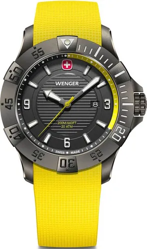 WENGER Herren Armbanduhr Seaforce, 43 mm, Swiss Made - Sportliche Armbanduhr für Herren, wasserdicht bis 200 m und mit robustem saphirbeschichtetem Glas. Ideal für Abenteuer und Business, gefertigt in der Schweiz.