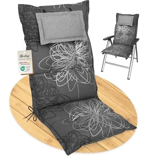 Herlag Hochlehnerauflage Ava mit Kopfpolster - Gartenstuhlauflage 123x50x9cm, bietet hohen Komfort und Stabilität mit abnehmbarem Kopfpolster für entspanntes Sitzen auf Terrasse und Balkon.