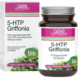 GSE 5-HTP Griffonia - 60 Tabletten - Nahrungsergänzungsmittel mit biologischem 5-HTP aus Griffonia für emotionale Balance und besseren Schlaf. Gluten- und lactosefrei, ideal für natürliche Unterstützung.