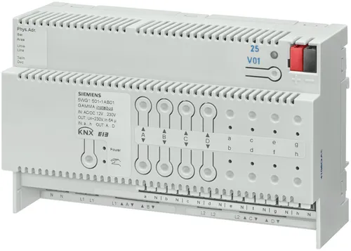 Siemens Dig.Industr. Kombi-Jalousieaktor 5WG1501-1AB01 - SPS-Ein-/Ausgangsmodule, 8-facher Kombi-Jalousieaktor mit KNX-Bussystem, ideal für effiziente Jalousiesteuerung und maximale Schaltleistung von 1380 W.