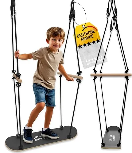 PHIBER-SPORTS Skateboard Schaukel für Kinder - Wetterfest und Langlebig - Schaukeln - Innovatives Design kombiniert Skateboard und Schaukel, ideal für Outdoor-Spaß und fördert die Körperkontrolle der Kinder.