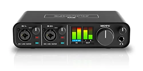 MOTU M2 - USB-Audio-Schnittstelle, robuste Metallkonstruktion mit super niedriger Latenz und vollfarbigem LCD-Display