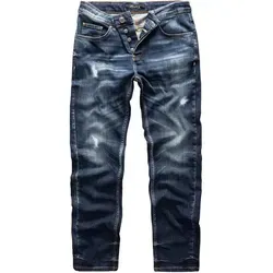 REPUBLIX Straight-Jeans JAX Herren Regular Fit Destroyed Jeans blau W40/L30 - Stylische Herrenjeans im Regular Fit, aus 98% Baumwolle für hohen Tragekomfort. Mit modischen Destroyed-Elementen und einer klassischen dunkelblauen Farbe ideal für jeden Anlass.