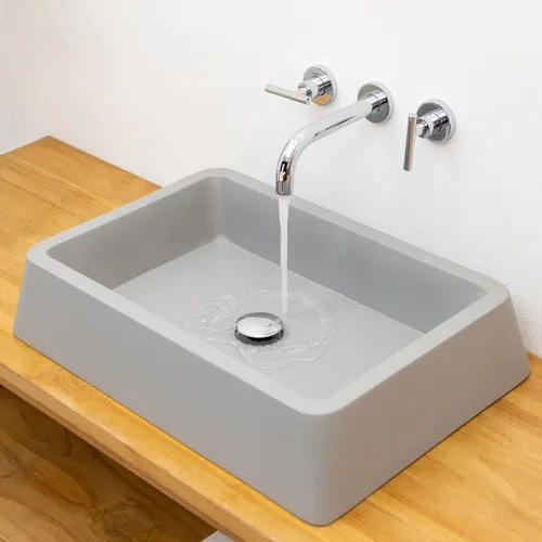 Terrazzo Waschbecken Zoid 60x42 cm - Modernes Design in Grau - Elegantes Terrazzo Waschbecken in grau, ideal für moderne Badezimmer. Mit polierter Oberfläche und rechteckiger Form, passt es perfekt zu verschiedenen Einrichtungsstilen.