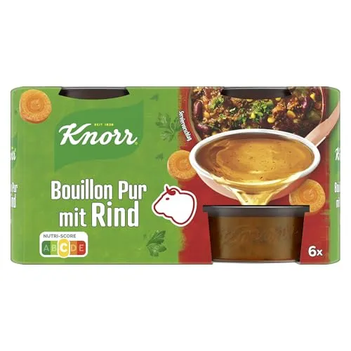 Knorr Bouillon Pur mit Rind 6x 28 g - Genießen Sie mit Knorr Bouillon Pur mit Rind 6x 28 g eine vollmundige Rinderbrühe, ideal zum Würzen und Verfeinern. Ohne Geschmacksverstärker und Konservierungsstoffe – für köstliche Gerichte im Handumdrehen!