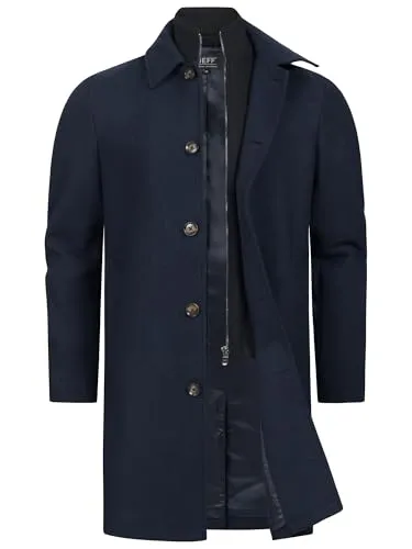 JEFF Herren JFTyler Klassischer Mantel mit Strickeinsatz | Winterjacke Sky Captain, XXL - Eleganter Herrenmantel aus leichter, wärmender Materialmischung. Hochwertige Knopfleiste und Reißverschluss, plus hoher Kragen mit Strickeinsatz für modernen Stil und Kälteschutz.