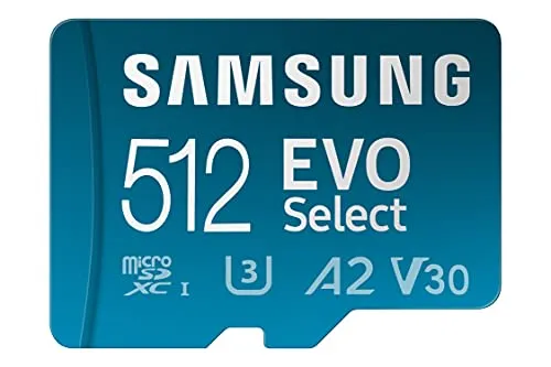 Samsung EVO Select microSD-Karte 512 GB mit SD-Adapter - Leistungsstarke microSD-Karte mit 512 GB Speicher für schnelle Datenübertragungen und zuverlässige Leistung, ideal für Ihre Geräte.