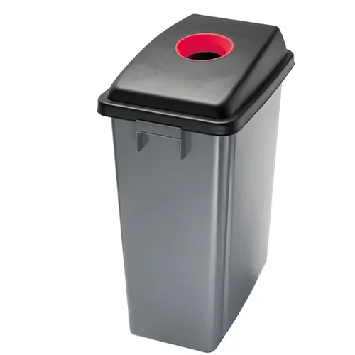 Mülleimer Orgavente OFFICE 60 aus Kunststoff 60 L quadtratischer Behälter mit schwarz-rotem Auflagedeckel 114207