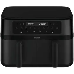 Haier Heißluftfritteuse 2 Kammern 11 L - Vielseitig Kochen - Heißluftfritteuse mit 2 Kammern und 11 Litern, ideal für gleichzeitiges Frittieren und Grillen. 8-in-1 Funktionen für kreative Kochideen und einfache Reinigung dank antihaftbeschichteter Teile.