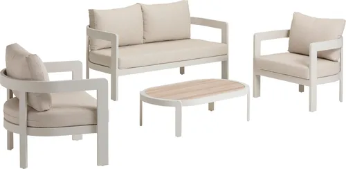 Dehner Gartenlounge Altea mit Polstern und Tisch - Elegante Gartenlounge für bis zu 4 Personen, mit robustem Aluminiumgestell und bequemen Kissen. Ideal für entspannte Sommerabende im Freien.