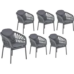 LC Garden »Bari« 6er Set Gartenstühle I Anthrazit Aluminium/Rope Armlehnstühle mit Sitz-und Rückenkissen