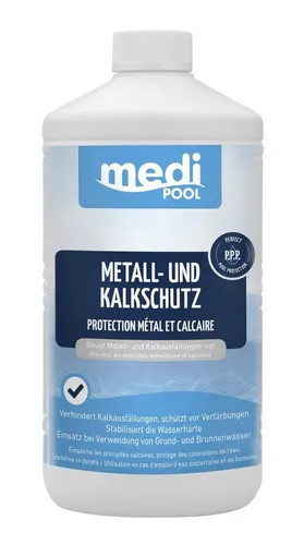 mediPOOL Metall- und Kalkschutz 1 L (Spar-Set) - Effektiver Schutz vor Kalkausfällungen und Eisenablagerungen bei Grund- und Brunnenwasser. Schützt Leitungen und Filter, sorgt für klares Wasser im Pool oder Whirlpool.