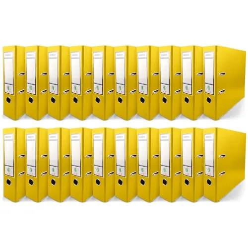 Netuno 20x Akten-Ordner Gelb DIN A4 Ekobox 2-Ring-Mechanik Ringorder a4 8cm Kunststoff Ordner a4 breit Büroordner Plastikordner Briefordner a4 Ringmappe breiter Aktenordner PP-Ordner farbig