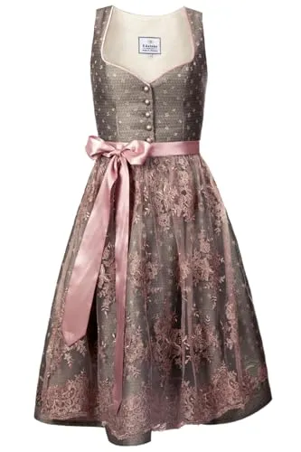 Edelnice Trachtenmode Midi Dirndl Claire mit Knopfleiste - Dirndl für Damen: Exklusives Design mit nostalgischen roséfarbenen Knöpfen und altrosa Spitzenschürze für modernen Glamour. Femininer Herzausschnitt und feine Details sorgen für ein angenehmes Tragegefühl.