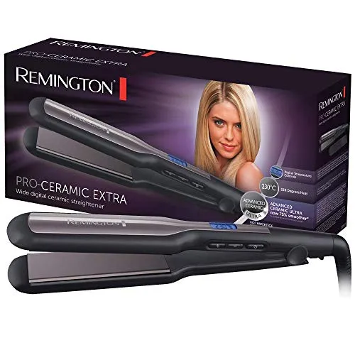 Remington Glätteisen Pro-Ceramic Extra 45mm - Lockenstäbe & Glätteisen mit extra breiten Stylingplatten für dickes und lockiges Haar, 75% glattere Oberfläche und 10 Temperatureinstellungen von 150-230°C für individuelles Styling.