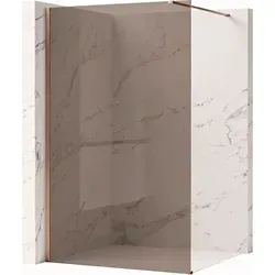 Rea Flexi Duschwand 110 cm in Rauchbraun mit Kupferdetails - Elegante Walk-in-Dusche mit 8 mm starkem Sicherheitsglas, gebürstetem Kupferprofil und Easy Clean-Beschichtung. Universelle Installation für ein stilvolles Badezimmer.