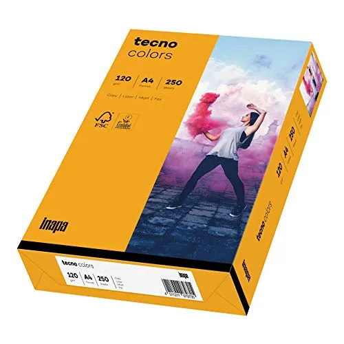 inapa farbiges Druckerpapier, buntes Papier tecno Colors: 120 g/m², A4, 250 Blatt, mittelorange