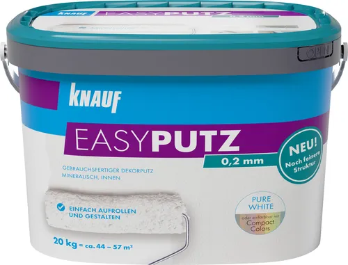 Knauf Easyputz Rollputz 20 kg - Schneeweiß - Hochwertiger Rollputz für eine glatte Oberfläche, ideal für Wand- und Deckenanwendungen. Einfach zu verarbeiten und sorgt für ein perfektes Finish.