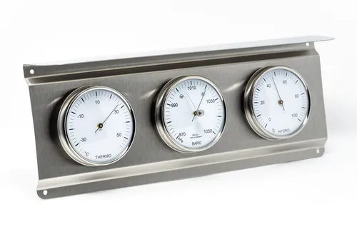Fischer 827-01 Außenwetterwarte - Edelstahl-Wetterstation mit Thermometer, Barometer und Hygrometer - Präzise Wettermessung mit dieser eleganten Edelstahl-Wetterstation. Sie bietet 3 Messinstrumente für Temperatur, Luftfeuchtigkeit und Druck – ideal für den Außenbereich.