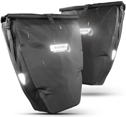Büchel Fahrradtasche für Gepäckträger, 2er Set, 25.4 L - 100 Prozent Wasserdicht, mit Tragegriff und Schultergurt, fahrradtasche, gepäckträgertasche, Fahrrad Taschen hinten
