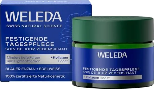 WELEDA Bio Festigende Tagespflege Blauer Enzian & Edelweiß - Naturkosmetik - Tagespflege für anspruchsvolle Haut ab 50, mindert Falten und Pigmentflecken mit veganem Collagen+ Active Complex für straffere Haut.