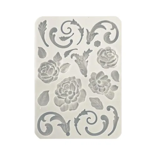 Stamperia - Silicon Mould A5 for Scrapbooking, Bullet Journals and More, Flowers and Embellishments, Non-Stick, Suitable for Air-Dry Clay and More, Perfect for Crafts and Gifting (Brocante Antiques)