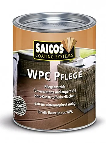 Saicos WPC Pflege 0223 Grau transparent - 0,75 Liter - Lacke für die professionelle Pflege von WPC-Oberflächen, schützt gegen UV-Strahlen und verlängert die Lebensdauer Ihrer Terrassendielen.