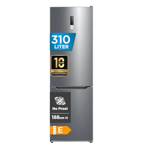 Midea MDRB424FGE02OA Kühl-Gefrierkombination - Energieeffiziente NoFrost Kühl-Gefrierkombination mit 310L Gesamtvolumen, hochwertigem GMCC-Kompressor und LED-Beleuchtung für optimale Frische.
