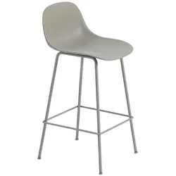 Muuto Fiber Barhocker mit Rückenlehne, tube base, höhe 65 cm, grau / grau
