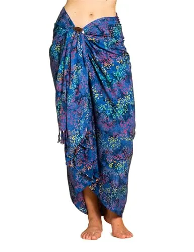 PANASIAM Sarong B026 Motley blue, XL - Pareos & Strandkleider für Damen - Hochwertiger, blickdichter Viskose-Sarong mit einzigartigem Wachsbatik-Design, handgefertigt in Indonesien. Vielseitig tragbar als Wickelrock, Kleid oder Schal. Größe XL: 250cm x 116cm.