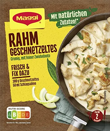 MAGGI Fix für Rahm Geschnetzeltes - Würzmischung für 2 Portionen - Fixprodukte für einfache und schnelle Zubereitung mit Gelingsicherheit, enthält natürliche Zutaten* für ein herzhaftes Putengeschnetzeltes in cremiger Rahmsauce.